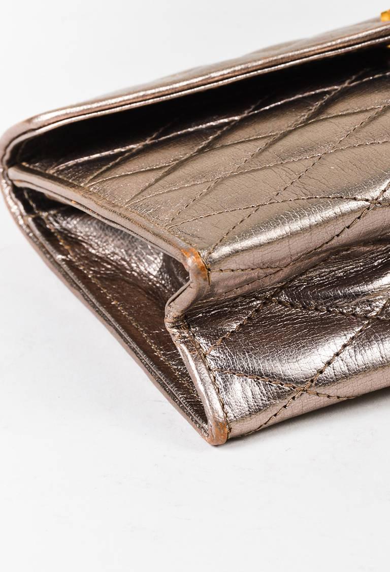 Women's or Men's Chanel Vintage Metallic Gold Quilted Leather 'CC' Front Flap Clutch Bag For Sale