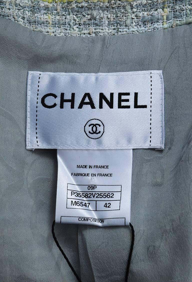 Women's or Men's Chanel 09P Blue Tweed Plaid Fringe Trim Button Up Jacket For Sale