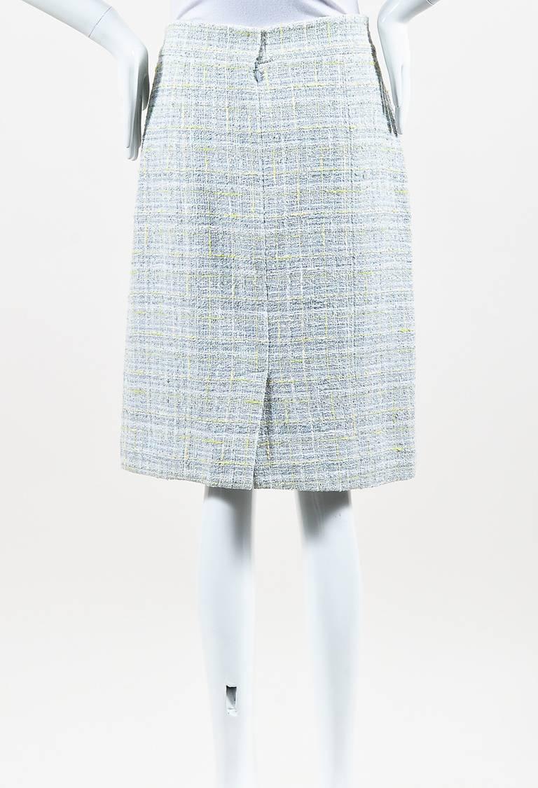 Gray Chanel 09P Blue Grey Tweed Knit Plaid Pencil Skirt For Sale