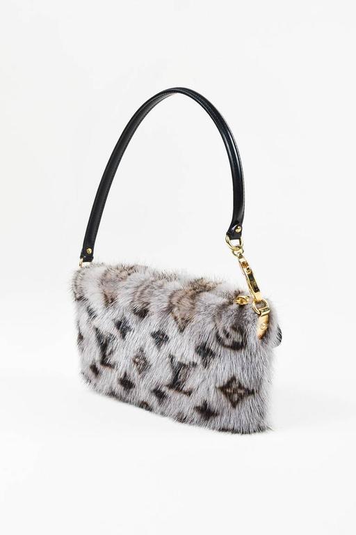 Louis Vuitton Gray Brown Black Mink Fur Monogram &quot;Milla MM&quot; Pouch Wristlet Bag For Sale at 1stdibs