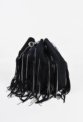Saint Laurent Black Suede Silver Tone Chain Link Fringe Hobo Bag