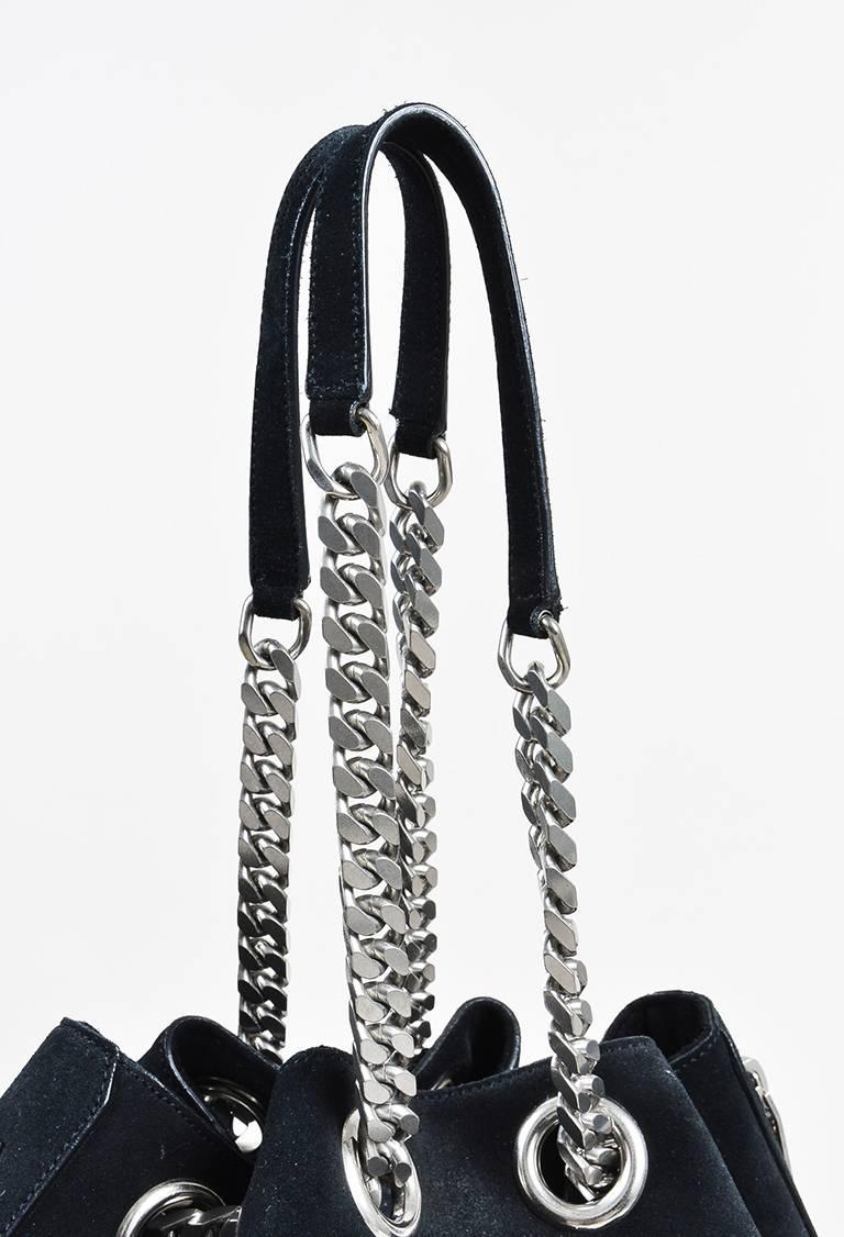 Saint Laurent Black Suede Silver Tone Chain Link Fringe Hobo Bag In New Condition For Sale In Chicago, IL