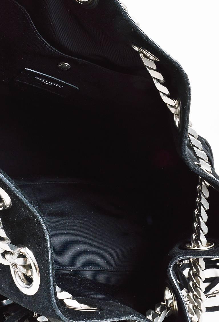 Women's or Men's Saint Laurent Black Suede Silver Tone Chain Link Fringe Hobo Bag For Sale