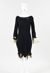 Alexander McQueen RUNWAY Black & Cream Wool & Silk Distressed Knit Dress SZ L
