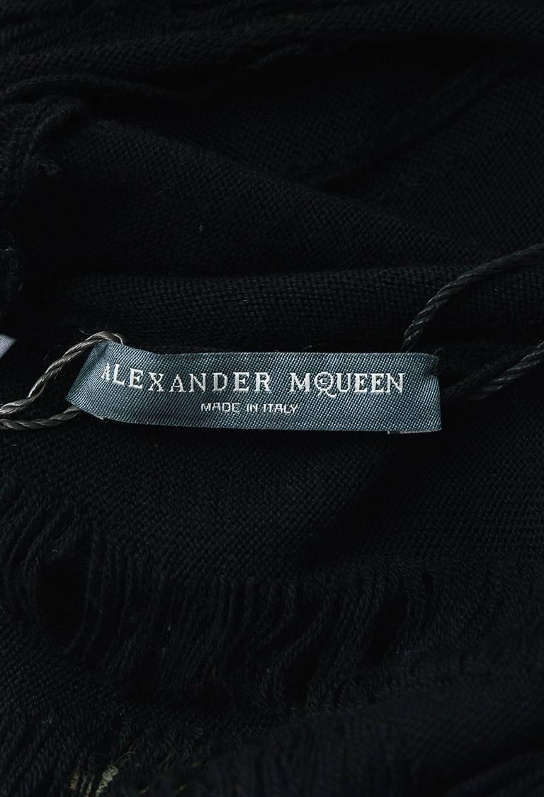 Alexander McQueen RUNWAY Black & Cream Wool & Silk Distressed Knit Dress SZ L For Sale 1