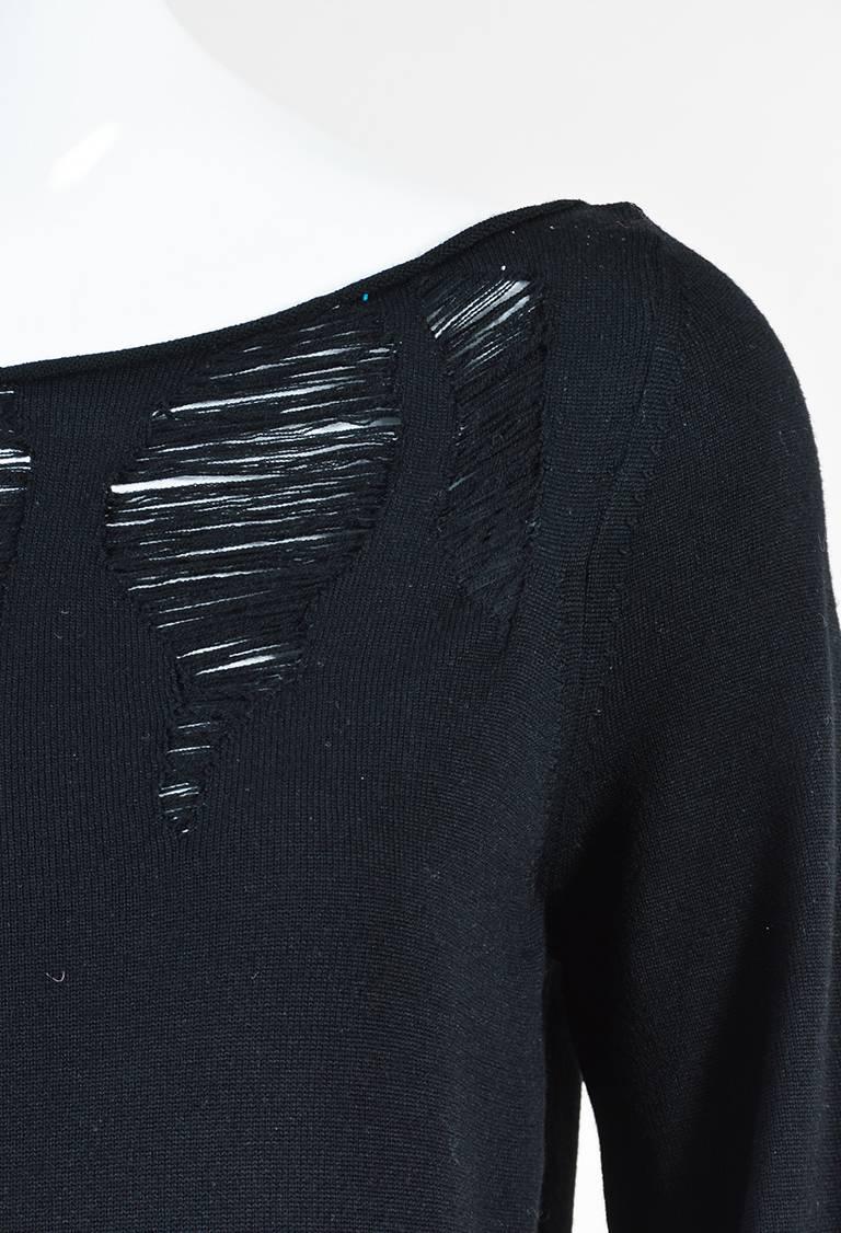 Women's Alexander McQueen RUNWAY Black & Cream Wool & Silk Distressed Knit Dress SZ L For Sale
