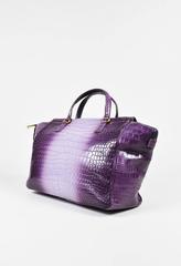 Gucci Purple Crocodile Belly Gold Tone 'GG' "1973" Double Handle Bag