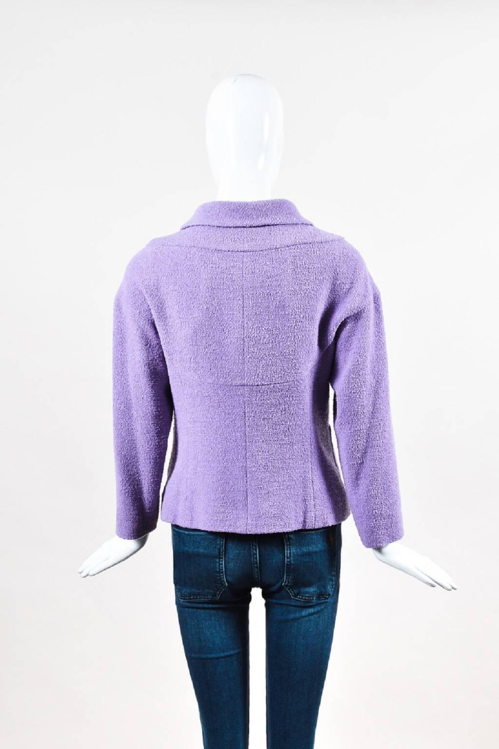 Chanel $4535 Lavender Purple Wool Boucle 'CC' Cabochon Button Jacket SZ 40 In Good Condition For Sale In Chicago, IL