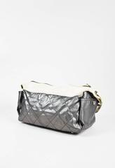Chanel Metallic Silver Cream Quilted Canvas "Paris Biarritz" Bag