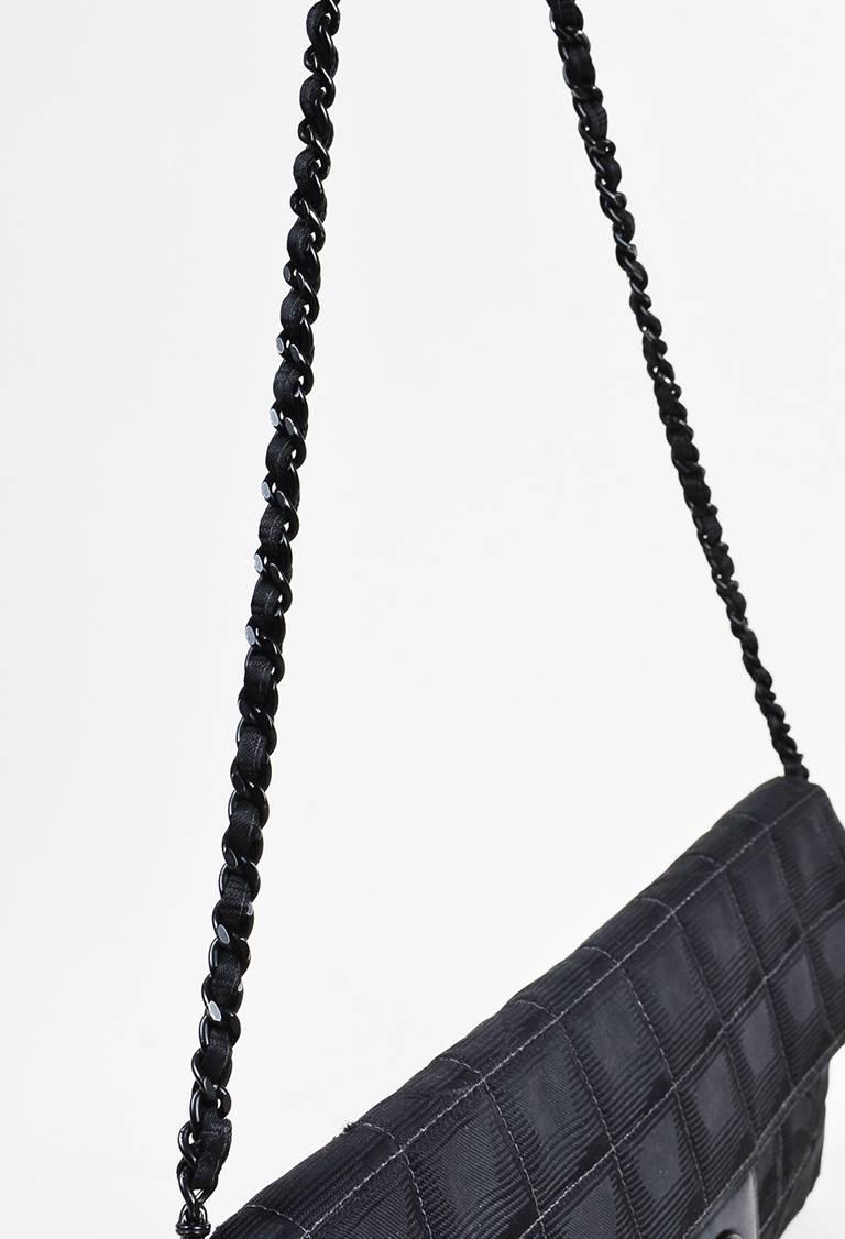 Chanel Black Quilted Nylon 'CC' Front Flap Chain Link Shoulder Bag For Sale 1