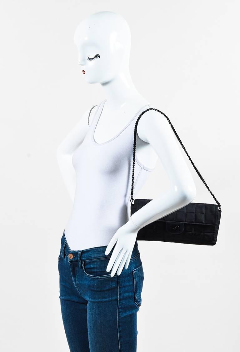 Chanel Black Quilted Nylon 'CC' Front Flap Chain Link Shoulder Bag For Sale 5