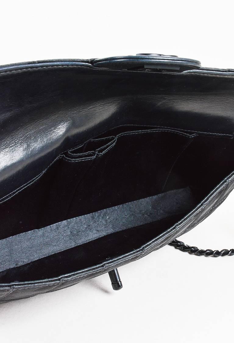 Chanel Black Quilted Nylon 'CC' Front Flap Chain Link Shoulder Bag For Sale 2