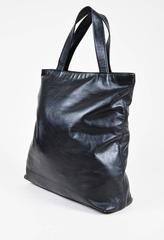 Vintage Chanel Black Lambskin Leather 'CC' Embossed Double Handle Tote Bag