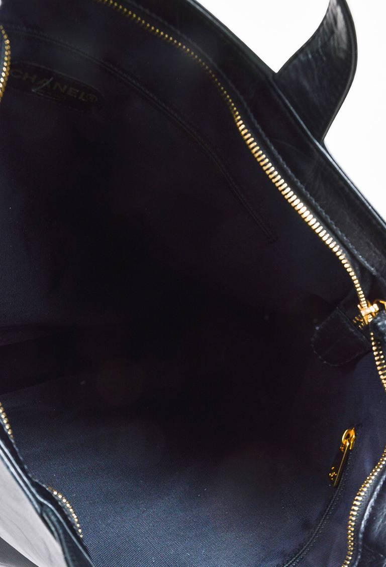 Vintage Chanel Black Lambskin Leather 'CC' Embossed Double Handle Tote Bag For Sale 2