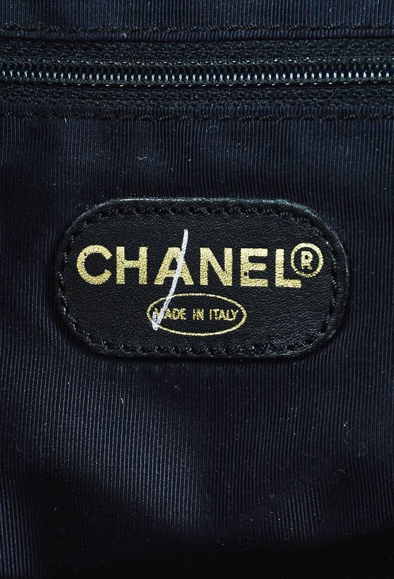 Vintage Chanel Black Lambskin Leather 'CC' Embossed Double Handle Tote Bag For Sale 5