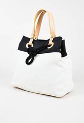 Chanel Cream Black Canvas Leather Handle Nautical Tie 'CC' Satchel Bag