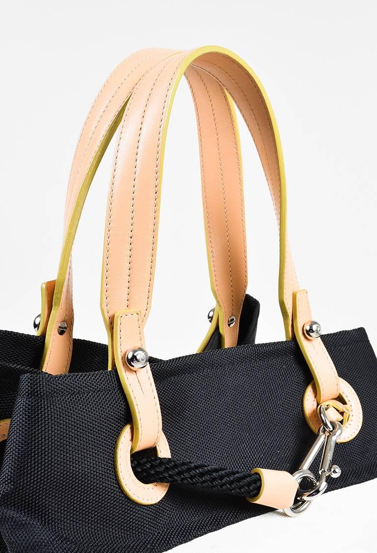 Women's Chanel Cream Black Canvas Leather Handle Nautical Tie 'CC' Satchel Bag For Sale
