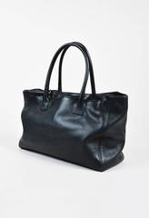 Chanel Black Grained Leather Gold Tone 'CC' "Cerf" Tote Bag