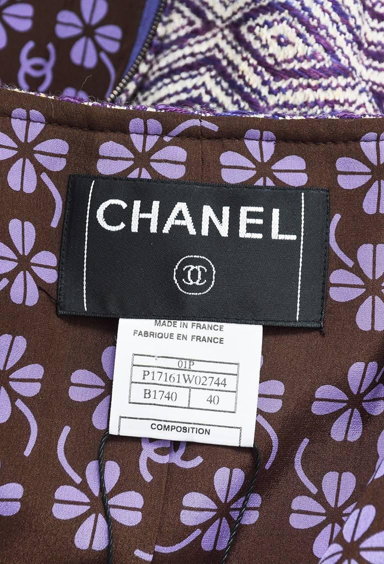 Women's Chanel Spring 2001 Purple Multicolor Wool Blend & Silk Zipped Jacket SZ 40 For Sale
