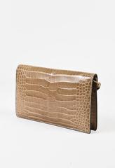 Vintage Hermes Taupe Genuine Crocodile Front Flap "Lydie" Shoulder Bag