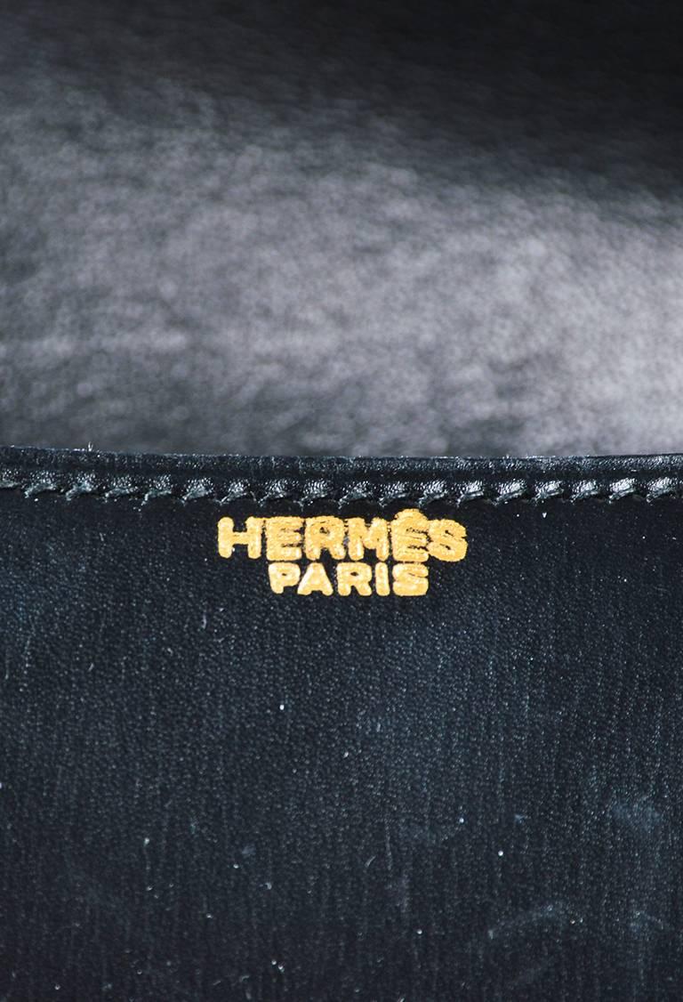 Vintage Hermes Black & Gold Tone Box Calf Leather 'H' 
