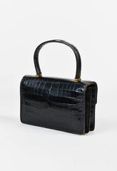 Vintage Hermes Black Crocodile Leather "Piano" Flap Satchel Bag
