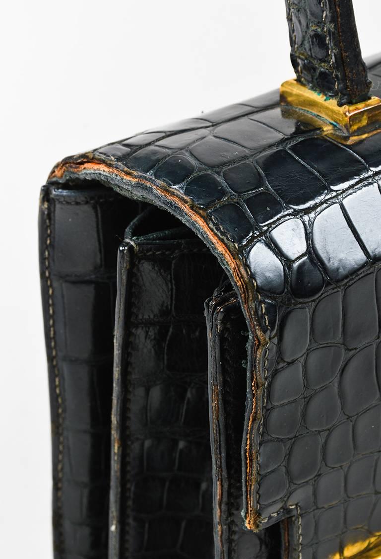 Vintage Hermes Black Crocodile Leather 