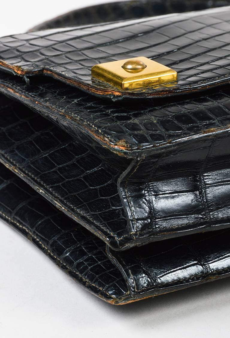 Vintage Hermes Black Crocodile Leather 