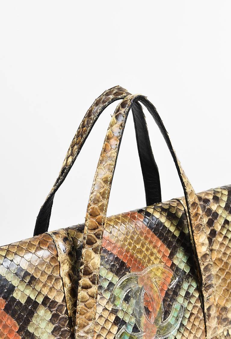 Brown Vintage Chanel Multicolor Genuine Python 'CC' Front Flap Bag For Sale