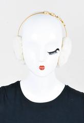 Chanel Off White Genuine Sheared Rabbit Gold Metal Faux Pearl 'CC' Earmuffs