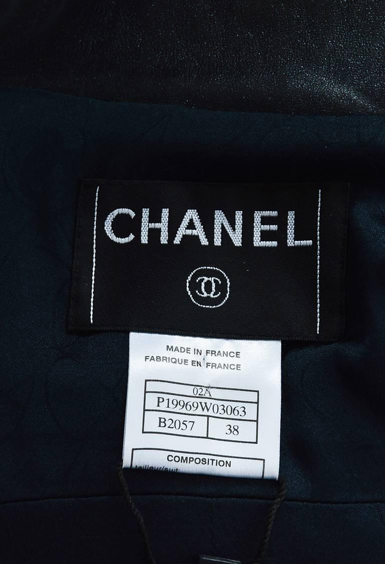 Chanel Autumn 2002 Blue Black & Metallic Tweed Lambskin Logo Button Jacket SZ 38 For Sale 1