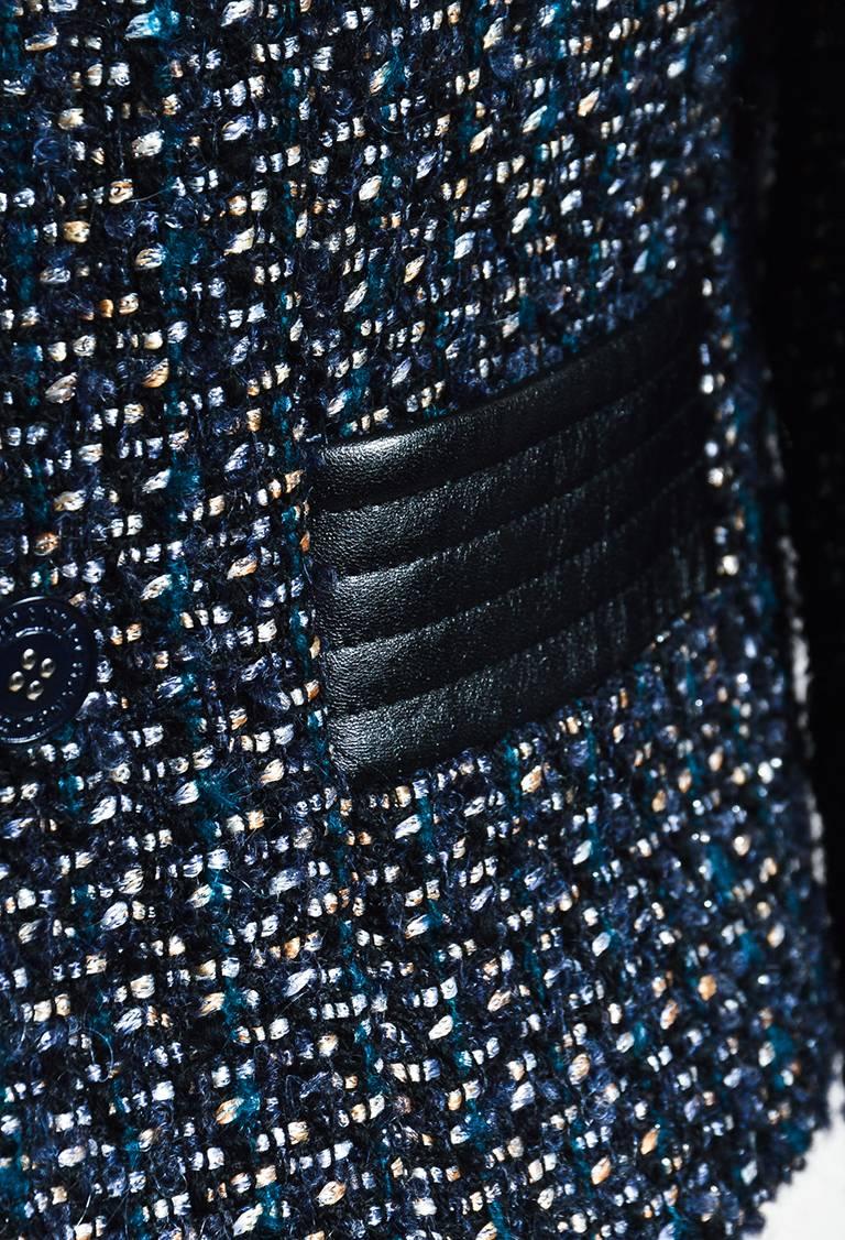 Women's Chanel Autumn 2002 Blue Black & Metallic Tweed Lambskin Logo Button Jacket SZ 38 For Sale