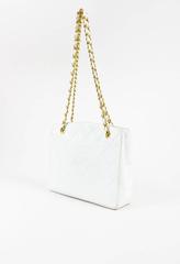 Vintage Chanel White Lambskin Leather Quilted Chain Strap 'CC' Shoulder Bag
