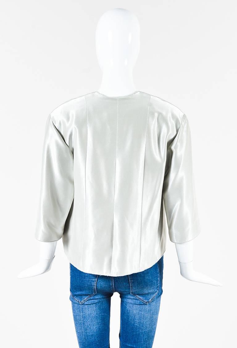 Vintage Chanel 99P Metallic Silver Satin Crop Sleeve Jacket SZ 40 In Good Condition For Sale In Chicago, IL
