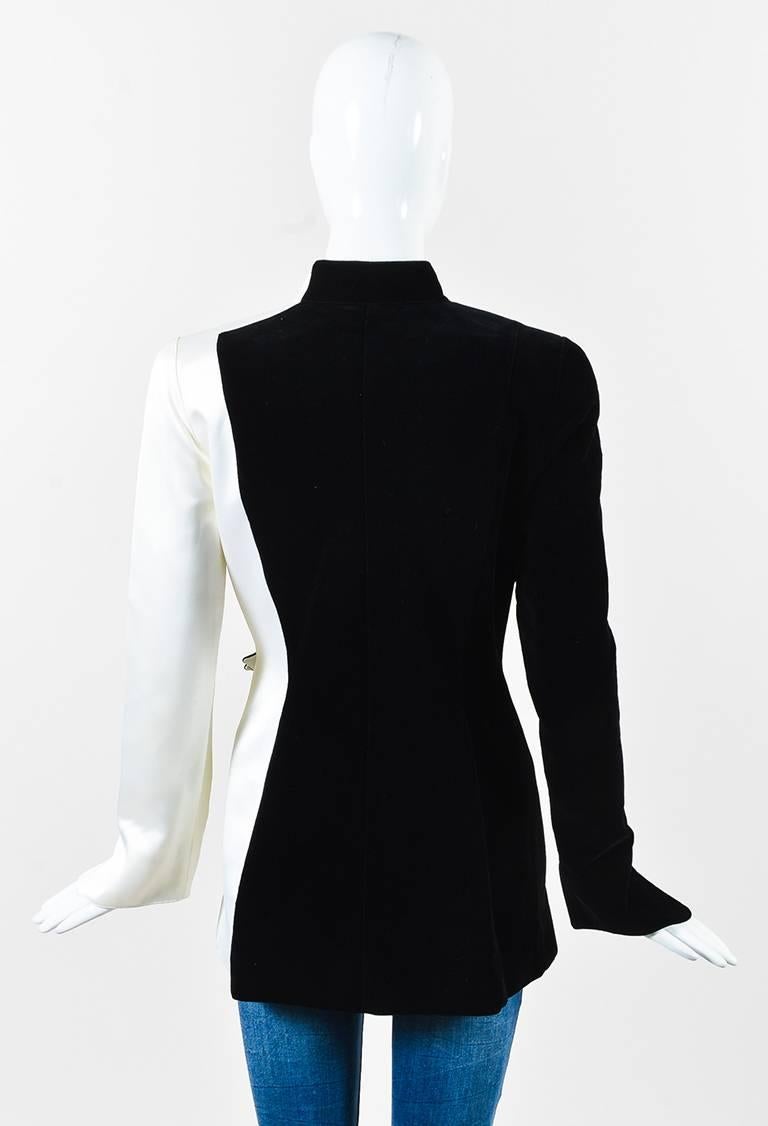 Vintage Thierry Mugler Black Cream Velvet Satin Bow Long Sleeve Jacket SZ 38 In Good Condition For Sale In Chicago, IL
