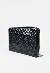 Chanel Black Embossed Patent Leather Quilted "Lucky Symbols" Zip Portfolio Case