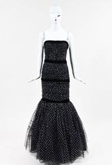 Oscar de la Renta Black Tulle & Velvet Glitter & Bow Embellished Gown SZ 8