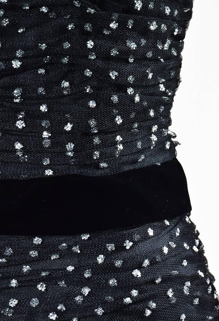 Women's Oscar de la Renta Black Tulle & Velvet Glitter & Bow Embellished Gown SZ 8 For Sale