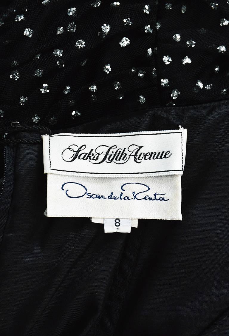 Oscar de la Renta Black Tulle & Velvet Glitter & Bow Embellished Gown SZ 8 For Sale 1