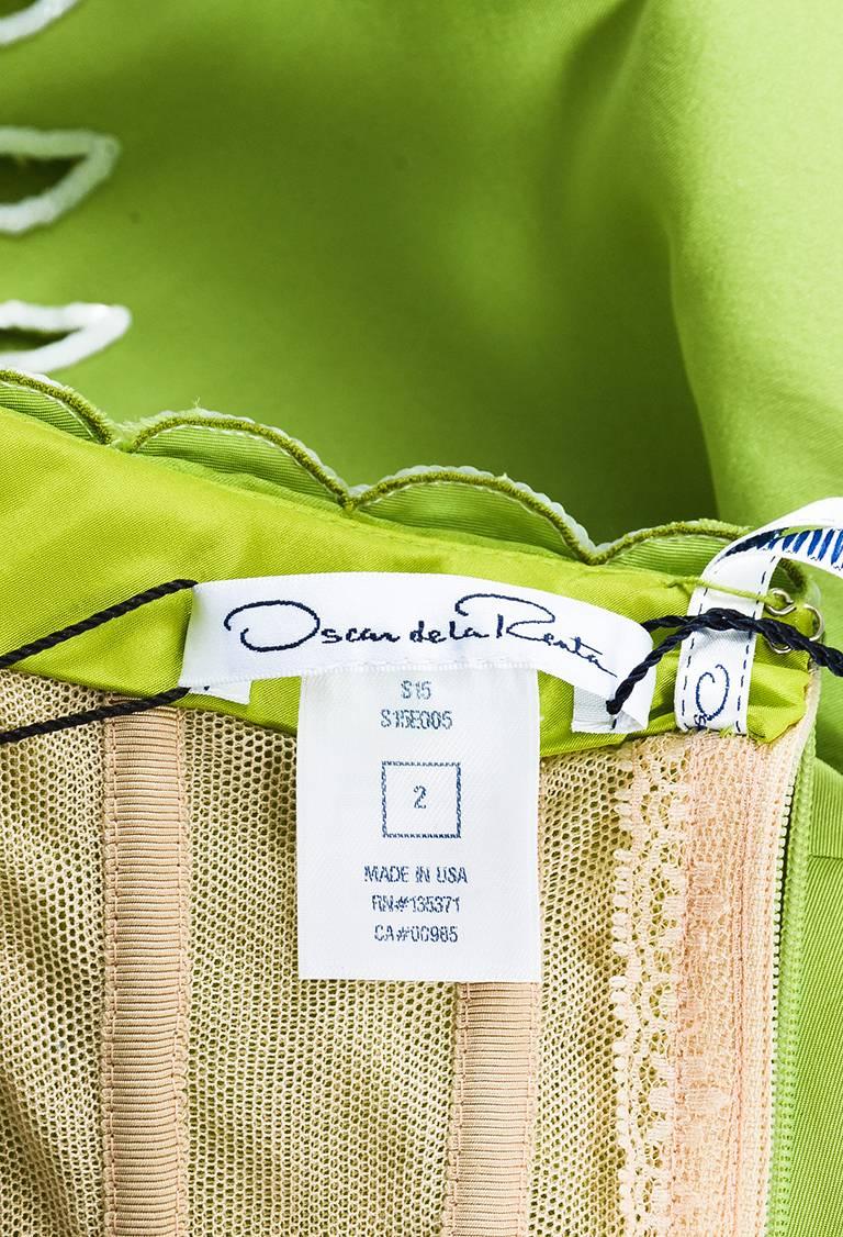 Oscar de la Renta S15 Green Silk Sequined Eyelet High Low Strapless Gown SZ 2 For Sale 1
