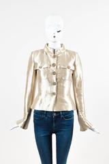 Chanel NWT $9500 Gold Metallic Silk Gripoix Button Tailored Short Jacket SZ 36