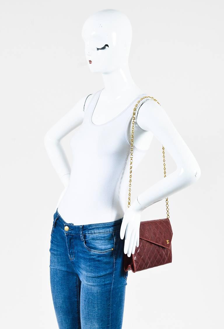 Vintage Chanel Red Lizard Asymmetric Flap Chain Link Strap Shoulder Bag For Sale 5