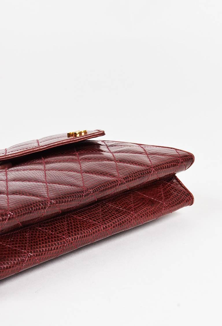 Brown Vintage Chanel Red Lizard Asymmetric Flap Chain Link Strap Shoulder Bag For Sale