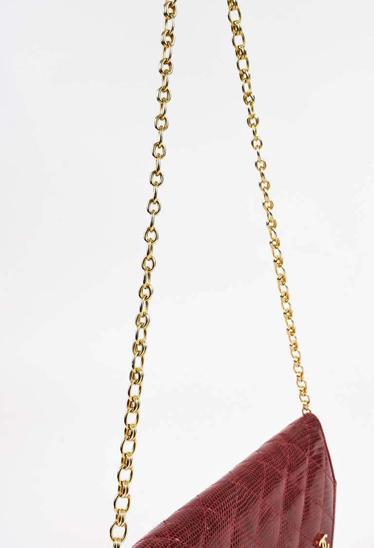 Vintage Chanel Red Lizard Asymmetric Flap Chain Link Strap Shoulder Bag In Good Condition For Sale In Chicago, IL
