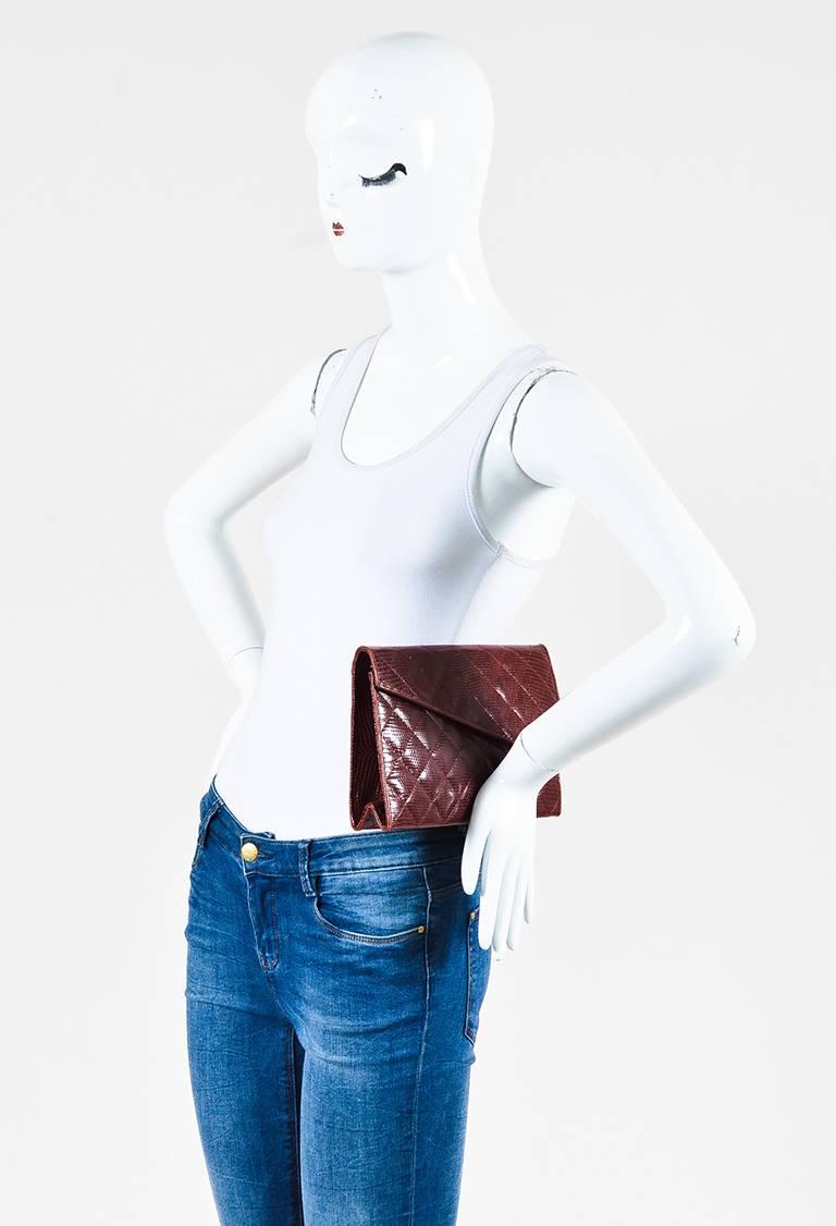 Vintage Chanel Red Lizard Asymmetric Flap Chain Link Strap Shoulder Bag For Sale 4
