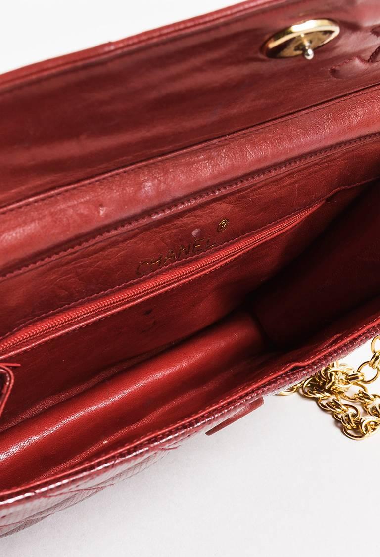 Vintage Chanel Red Lizard Asymmetric Flap Chain Link Strap Shoulder Bag For Sale 1