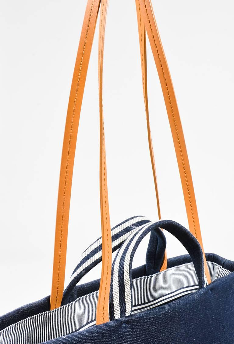 Chanel Dark Blue White Denim 'CC' Striped Shoulder Tote Bag In Good Condition In Chicago, IL