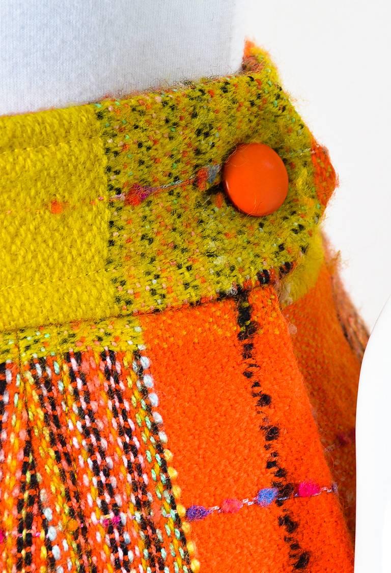 Women's Vintage Christian Lacroix Yellow Orange Woolen Checkered Pencil Skirt SZ 40 For Sale