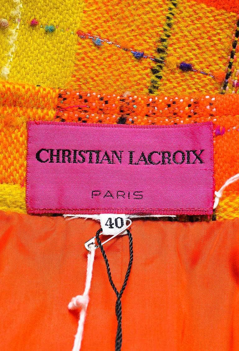 Vintage Christian Lacroix Yellow Orange Woolen Checkered Pencil Skirt SZ 40 For Sale 1