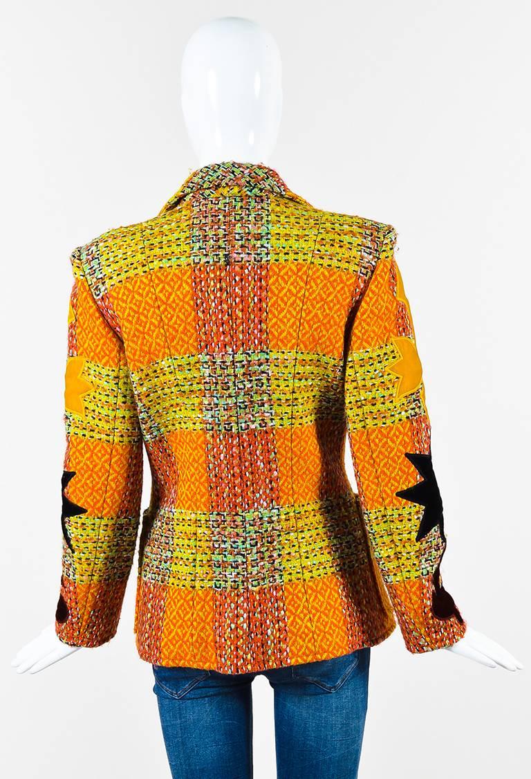 Vintage Christian LaCroix Orange Multi Tweed Velvet Trim Patchwork Jacket SZ 40 In Good Condition For Sale In Chicago, IL